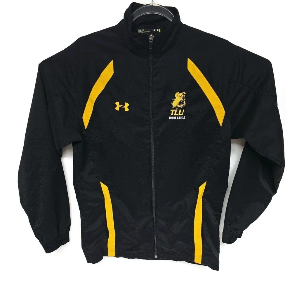 TLU Bulldogs Track & Field Jacket Mens Small Black Yellow Under Armour Zip Up